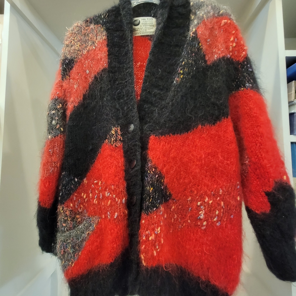 Cozy Red and Black Women's Cardigan
